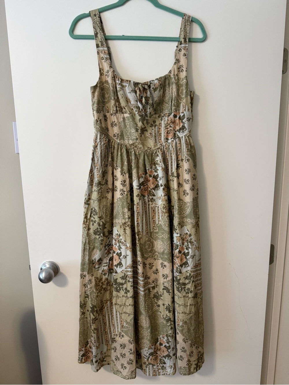 NWOT Darling Olive and Cream Floral Patchwork Midi Dress